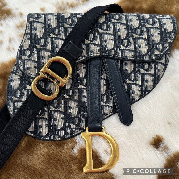 Christian Dior Navy Oblique Saddle Belt Bag With CD Logo Strap Authenticated - Picture 1 of 17